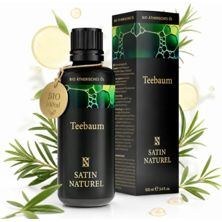 Satin Naturel Teebaumöl 100ml, 100% naturreines ätherisches Öl gegen Pickel, Akne & unreine Haut, für Gesicht, Kopfhaut & Aromatherapie – Bild 1