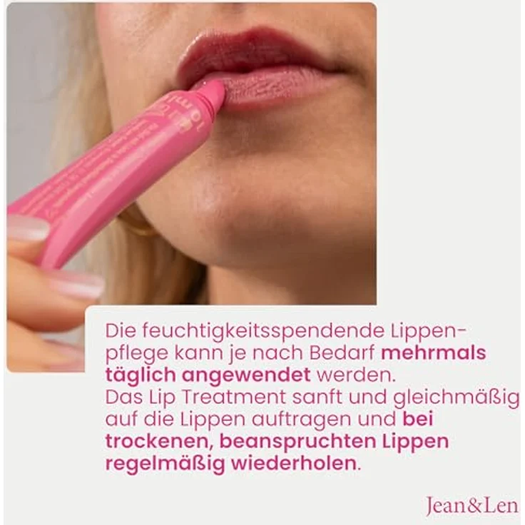 Jean & Len Lip Treatment Pink Pillow, leicht getönte Lippenpflege mit Gloss-Finish, Plumping-Effekt, Vanille-Aroma, vegan, 10 ml – Bild 4