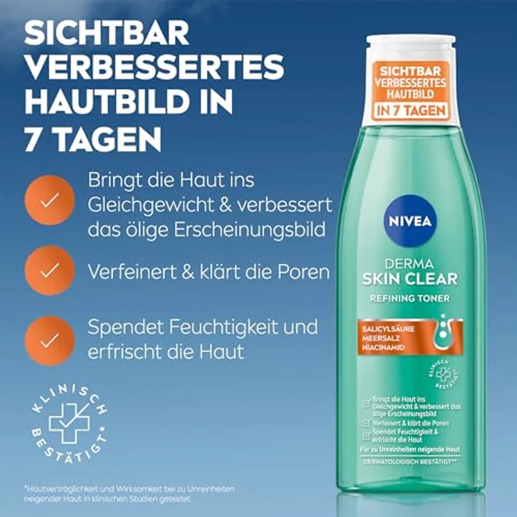 NIVEA Derma Skin Clear Refining Toner, porenverfeinerndes Gesichtswasser mit Salicylsäure & Niacinamid, 200 ml – Bild 2