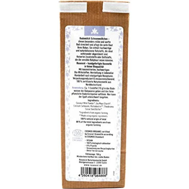 Rosenrot Feste Bademilch - Schneeweißchen Pulver, milde Bademilch für Babys, 150g – Bild 2