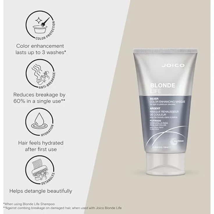 Joico BLONDE LIFE Color Enhancing Masque Silver, pflegende Haarmaske mit Hitzeschutz und Anti-Haarbruch-Formel, 150 ml – Bild 2