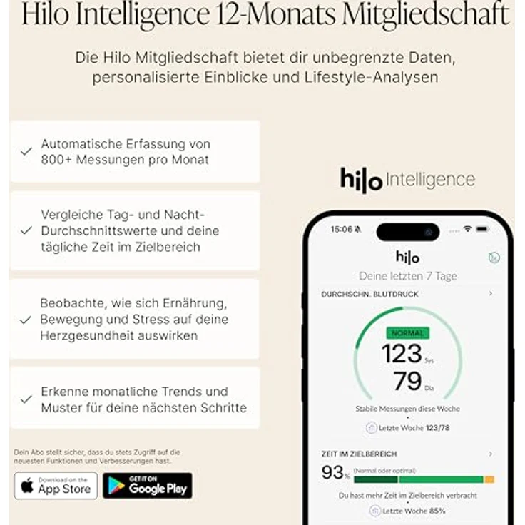 Hilo 24/7 Blutdruckmessarmband, klinisch validiertes Manschettenloses Medizinprodukt, IP68, Blutdruckmessgerät, Herzfrequenzmesser, Schlaftracker & Schrittzähler, 15 Tage Akku, inkl. 12 Monate Abo – Bild 3