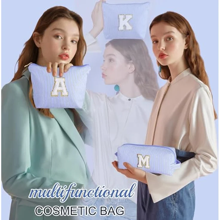 Parima Kosmetiktasche mit Buchstaben V, große und kleine Beauty Cases in Blau, personalisierte Geschenke für Damen und Mädchen – Bild 2