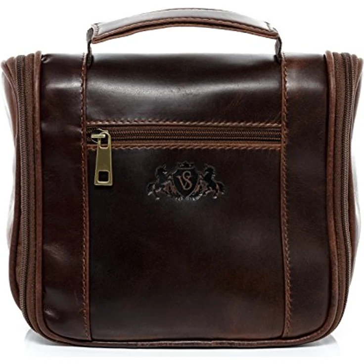 SID & VAIN Hänge-Kulturtasche Heathrow aus Premium Leder I Kulturbeutel für Herren und Damen I Waschbeutel zum Aufhängen braun handgefertigt – Bild 1