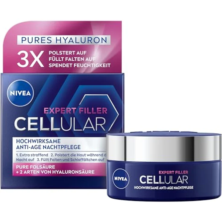 NIVEA Cellular Expert Filler Hochwirksame Anti-Age Nachtpflege, extra straffende Nachtcreme mit Auffüllungseffekt, aufpolsternde Gesichtspflege mit Hyaluronsäure für die Nacht (50 ml) – Bild 1