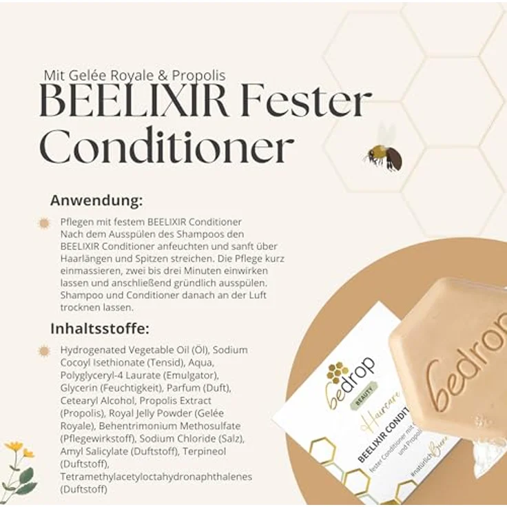 bedrop Beelixir Conditioner mit Gelée Royale & Propolis, 65g, fester Conditioner – Bild 5