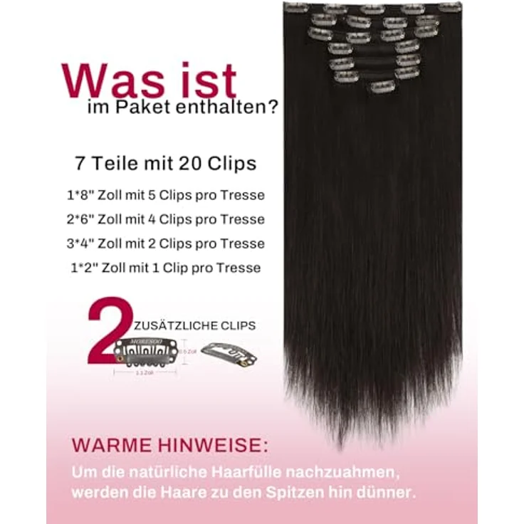 Moresoo Clip in Extensions, 45 cm Echthaar, 7 Stück, 120 g, leicht zu tragen, in verschiedenen Farbabstimmungen – Bild 3