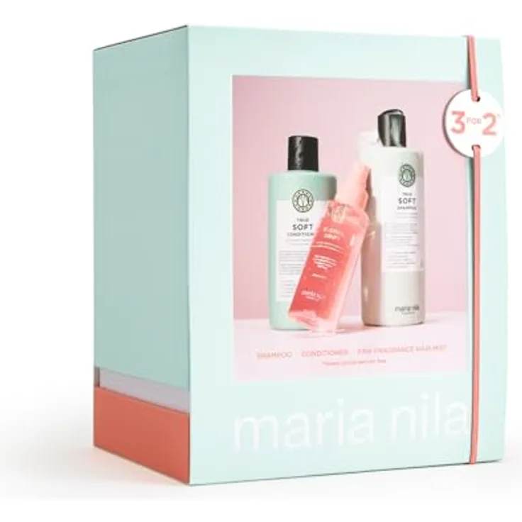 Maria Nila Holiday Box True Soft, Pflegeset für trockenes & strapaziertes Haar – Shampoo, Conditioner & Maske – feuchtigkeitsspendend, glättend, vegan