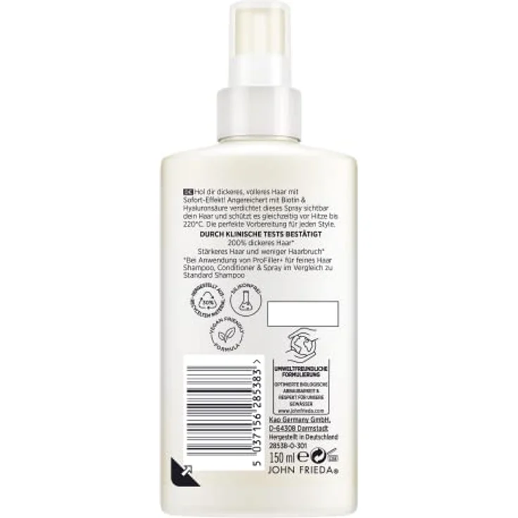 John Frieda Profiller+ Spray - Inhalt: 150 ml - Haartyp: fein, geschwächt - Kräftigend - Hitzeschutz - Silikonfrei – Bild 2