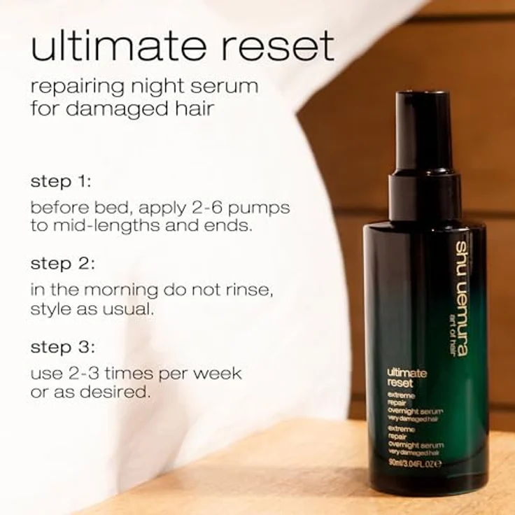 Shu Uemura Ultimate Reset Nachtserum für sehr strapaziertes Haar, Mit Hyogo-Reis und Peptiden, Reparierende und pflegende Wirkung für mehr Glanz, 90ml – Bild 5