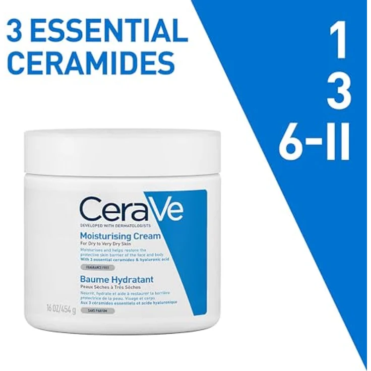 CeraVe Creme Gesicht & Körper Feuchtigkeitsspendende Creme 454 g mit feuchtigkeitsspendender Wirkung für trockene Haut – Bild 8
