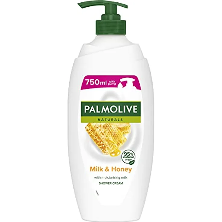Palmolive Naturals Milk & Honey Creme-Gel, 750 ml Duschgel mit Pumpspender, feuchtigkeitsspendend und pflegend für samtweiche Haut