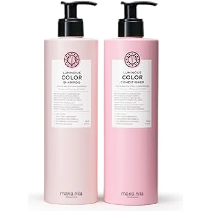 Maria Nila Luminous Color Shampoo & Conditioner Set, 2 x 500 ml, reduziert Farbverlust, Granatapfel-Extrakt, 100% vegan, sulfat- und parabenfrei