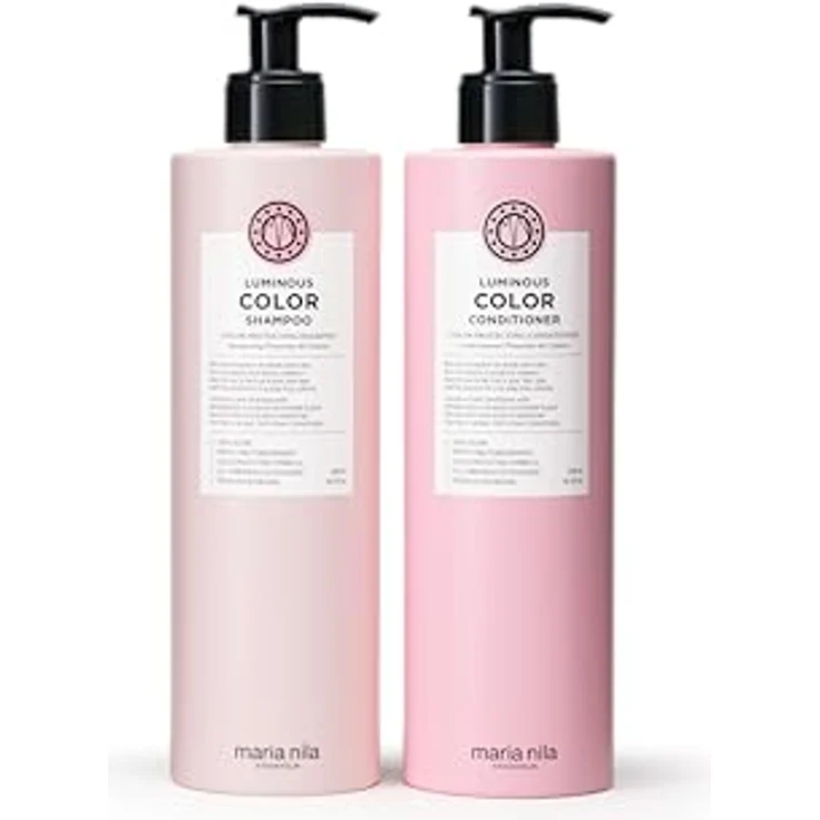 Maria Nila Luminous Color Shampoo & Conditioner Set, 2 x 500 ml, reduziert Farbverlust, Granatapfel-Extrakt, 100% vegan, sulfat- und parabenfrei – Bild 1
