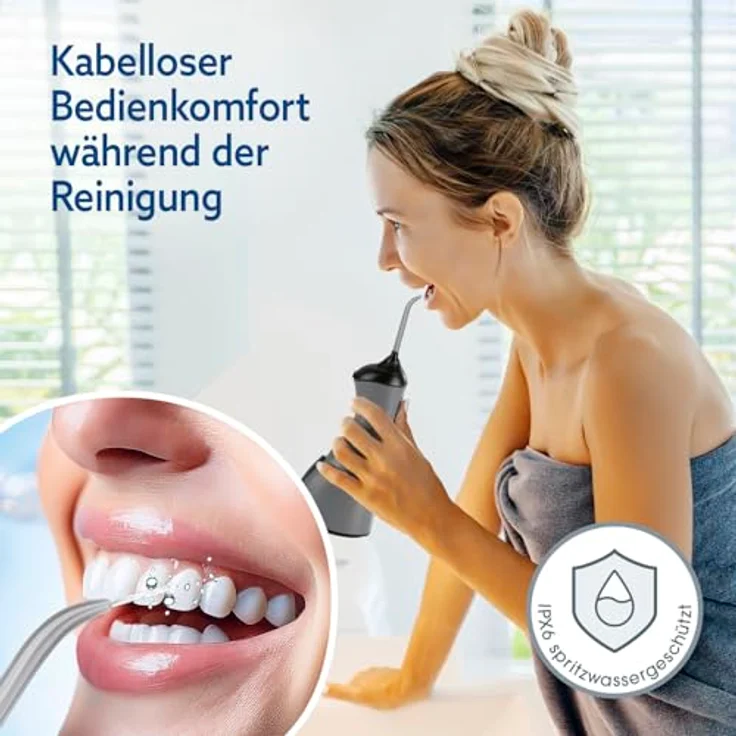 VITALmaxx Munddusche, elektrische Zahndusche mit 8 Aufsätzen und 320 ml Wassertank, kabellos mit Timer & 3 Modi zur effektiven Mundspülung, Water Flosser & Zungenreiniger in 1 – Bild 5