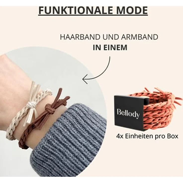 Bellody® Original Haargummis - Sundance Edition - Stylisch geflochtener Haargummi mit starkem Halt (4er Set - Ibiza Orange) - Damen Haarschmuck in Orange – Bild 4