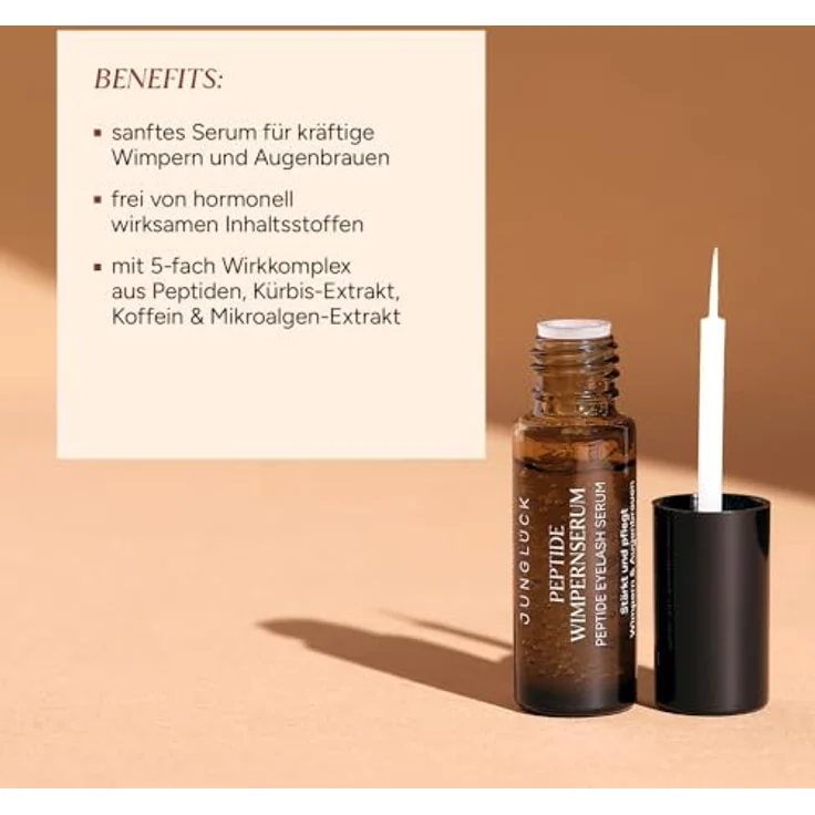 JUNGLÜCK Peptide Wimpernserum, Hormonfreies Wachstumsserum für lange, dichte Wimpern & Augenbrauen mit 5-fach Peptid-Komplex, Vegan – Bild 2