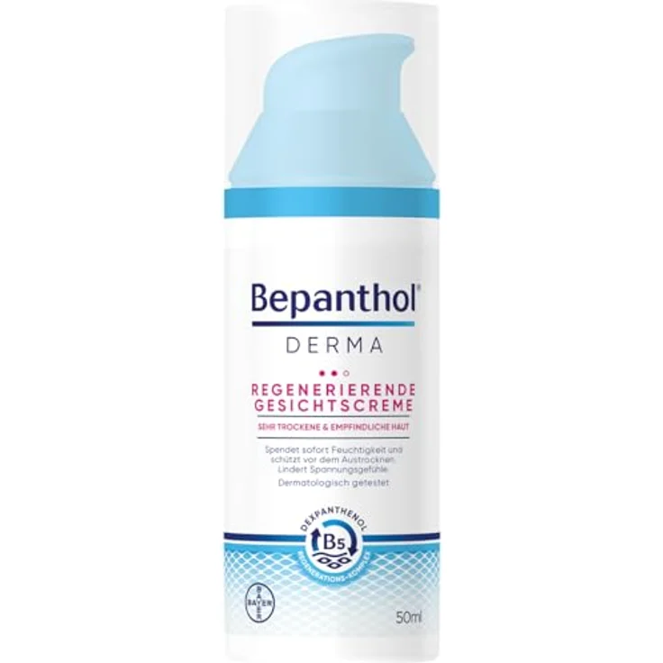 Bepanthol Derma regenerierende Gesichtscreme, 50 ml, 24-Stunden-Pflege für alle Hauttypen, schnell einziehend – Bild 1