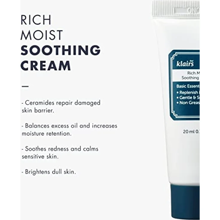 KLAIRS RICH MOIST Aufnahme Creme, Gesichtscreme mit feuchtigkeitsspendenden Eigenschaften, 20 ml – Bild 2