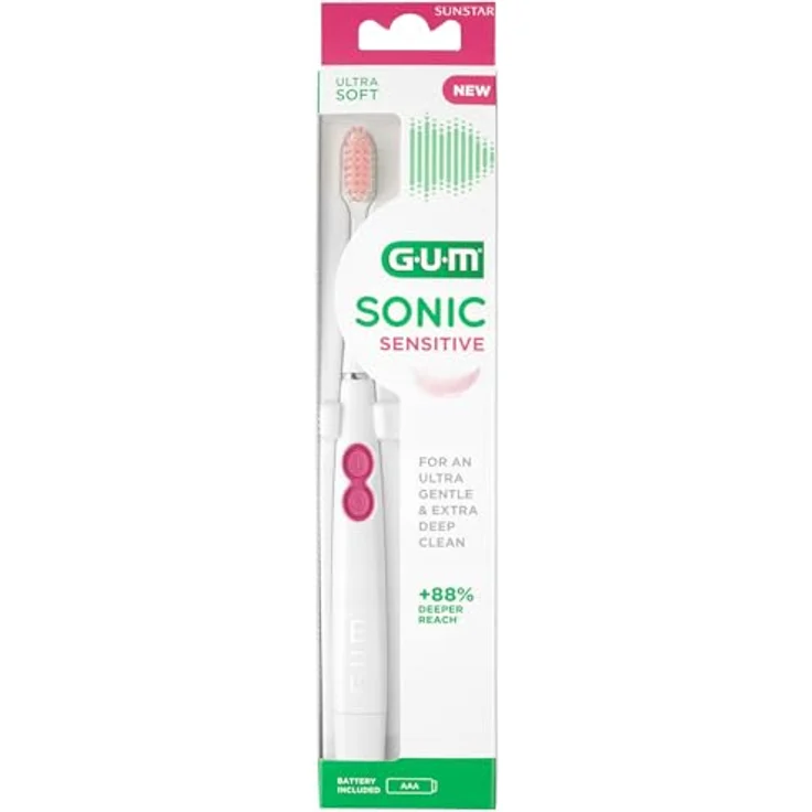 GUM Sonic Sensitive, Elektrische Zahnbürste mit sanfter Schalltechnologie für empfindliche Zähne, weiß – Bild 6