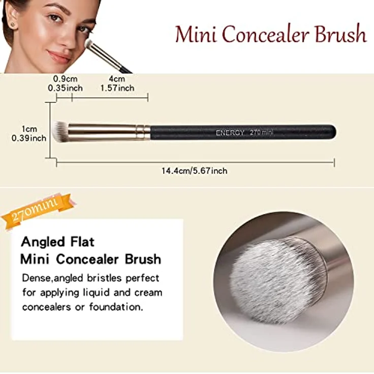ENERGY 3-in-1 Abgewinkelter Foundation Pinsel mit flacher Oberseite, Concealer Pinsel, Pinselset Makeup, Reise Make-up-Pinsel für Flüssig, Creme und Puder Makeup – Bild 3