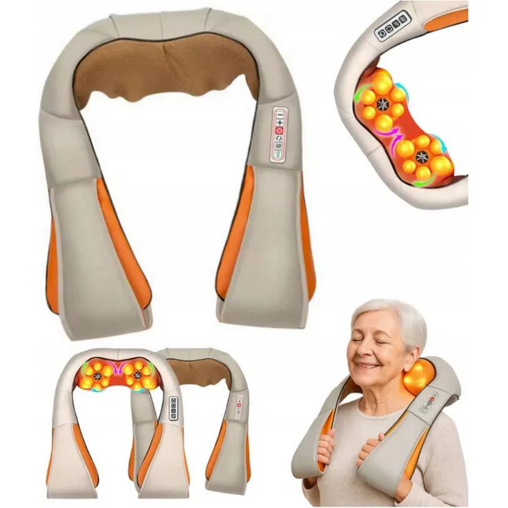 R2 Invest Nacken-Massagegerät mit Wärmefunktion, 24 W, 1-tlg., U-förmig für Nacken und Schultern, 16 Massagepunkte, automatischer Richtungswechsel