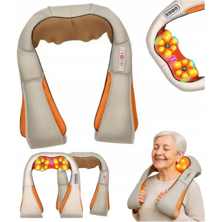 R2 Invest Nacken-Massagegerät mit Wärmefunktion, 24 W, 1-tlg., U-förmig für Nacken und Schultern, 16 Massagepunkte, automatischer Richtungswechsel