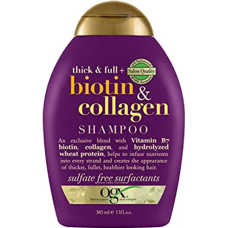 OGX Thick & Full Biotin & Collagen Shampoo (385 ml), nährstoffreiches Volumenshampoo mit Biotin, Kollagen und Weizenproteinen, sulfatfrei, Kirschblüte ( Verpackung kann variieren )