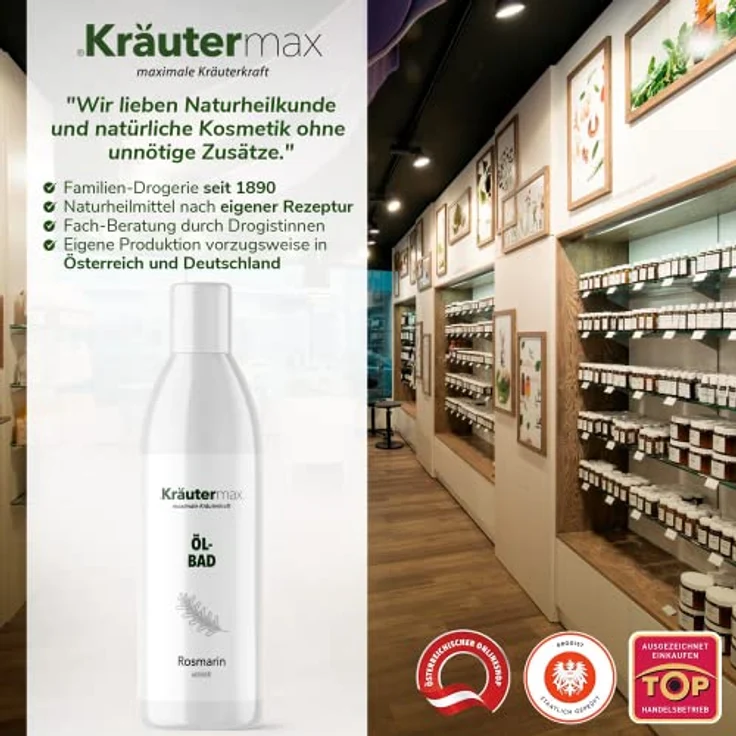 Kräutermax Rosmarin Bad Badeöl, 100% Ätherisches Öl, hautschonend und reinigend, 250 ml – Bild 5