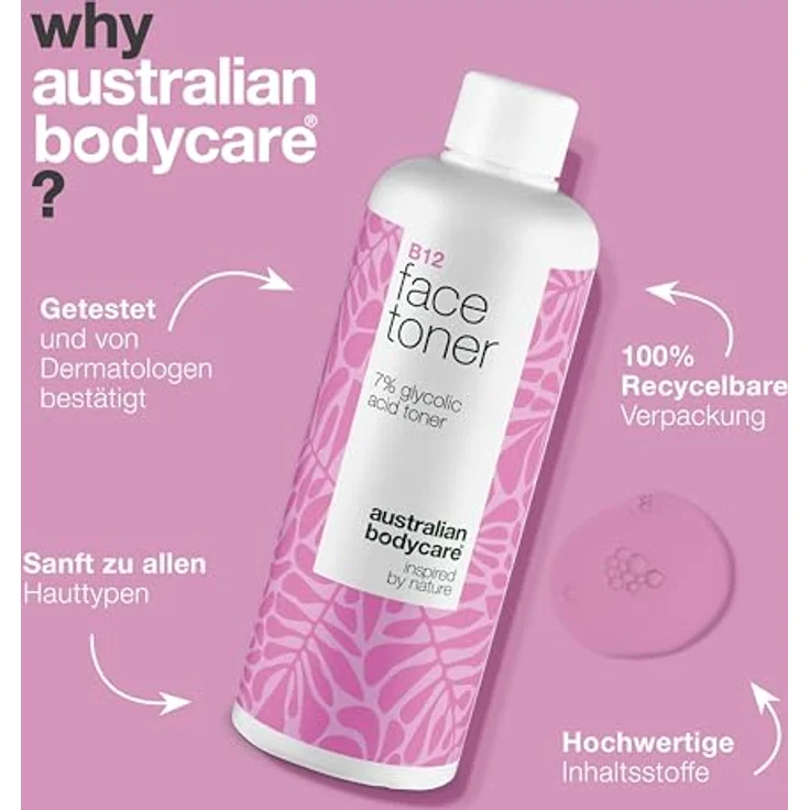 Australian Bodycare B12 Exfoliating Toner, 7% Glykolsäure mit Vitamin B12 und Pflanzenextrakten zur Entfernung abgestorbener Hautzellen und Verbesserung der Hautstruktur – Bild 4