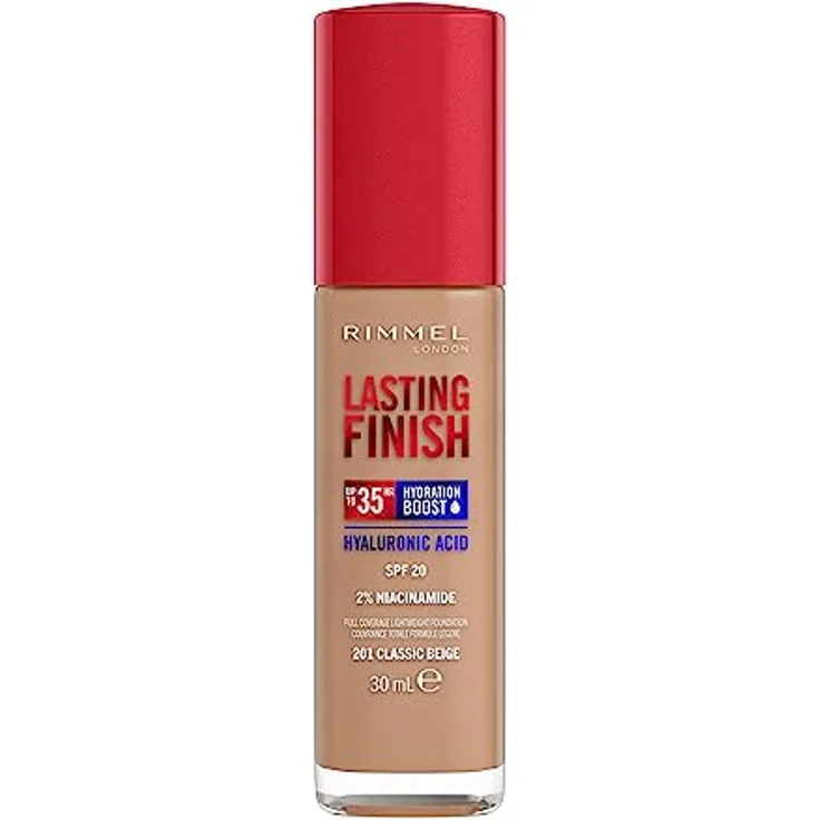 Rimmel London Lasting Finish 35H 201 Classic Beige Foundation, langanhaltend, feuchtigkeitsspendend, vegane Formel, hohe Deckkraft, 30 ml