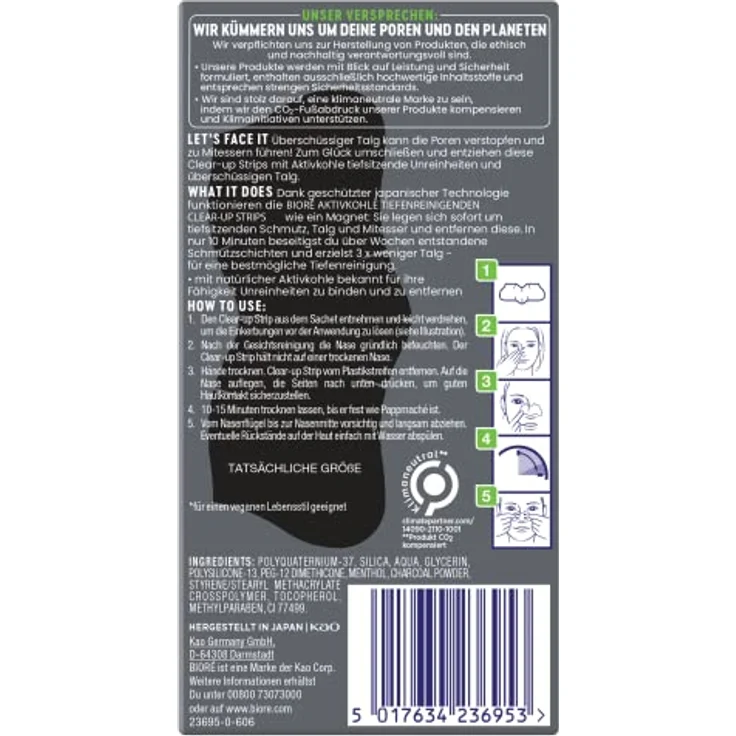 Biore Pflege Gesichtspflege Aktivkohle Tiefenreinigende Clear-Up Strips 6 Stk. Tagespflege Inhalt: 6 Stück, für Damen und Herren – Bild 2