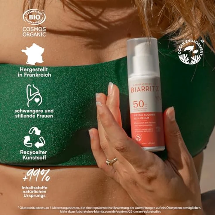 Laboratoires de Biarritz Sonnencreme Gesicht LSF50 Bio-zertifiziert, wasserfest, feuchtigkeitsspendend und mattierend, 50 ml, Made in France – Bild 3