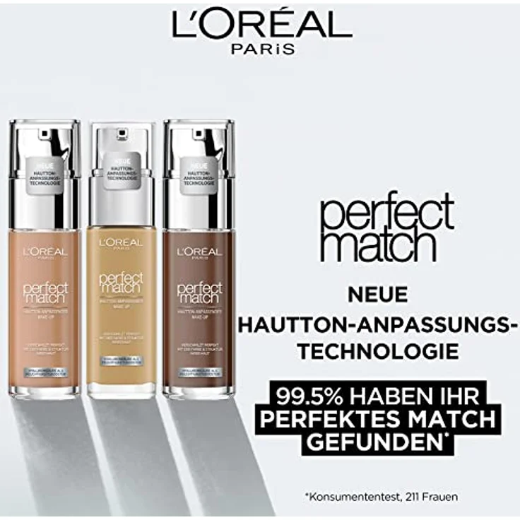 L'Oréal Paris Make up, Flüssige Foundation mit Hyaluron und Aloe Vera, Perfect Match Make-Up, Nr. 6.5.N Desert, 30 ml – Bild 2