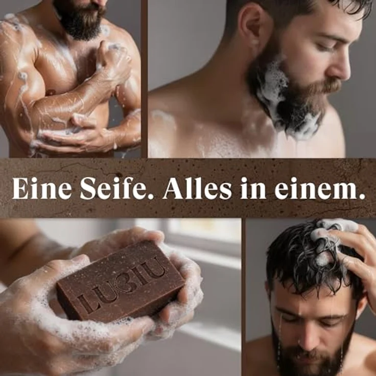 lubiu Eichen Seife 100g, 3in1 Feste Duschseife für Männer, Körper, Haare & Bart, natürliche Inhaltsstoffe, erdiger Duft mit Zedernholz und Rosmarin – Bild 4