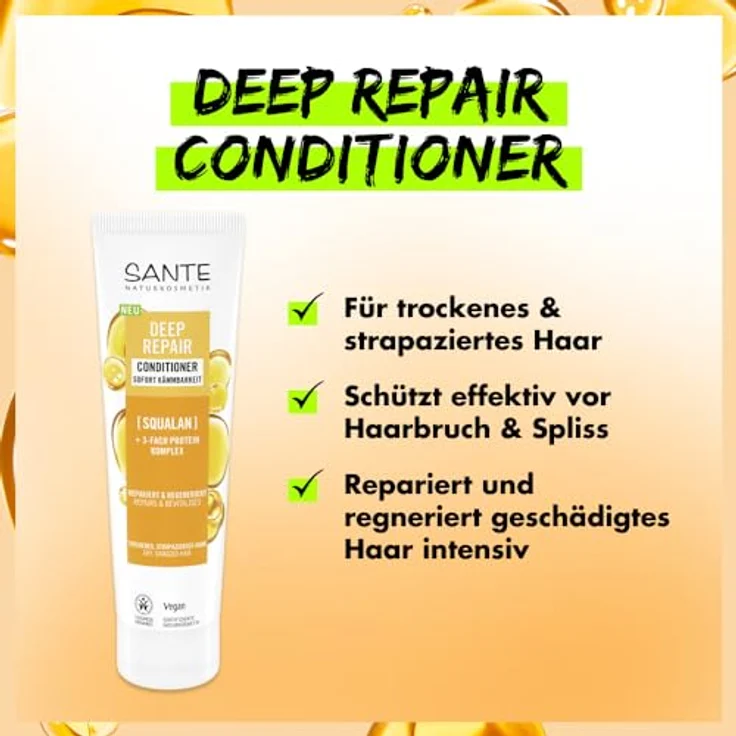 SANTE Naturkosmetik Deep Repair Conditioner Squalan + 3-Fach Protein Komplex, vegane und feuchtigkeitsspendende Pflegespülung für geschmeidiges Haar, 150 ml – Bild 4