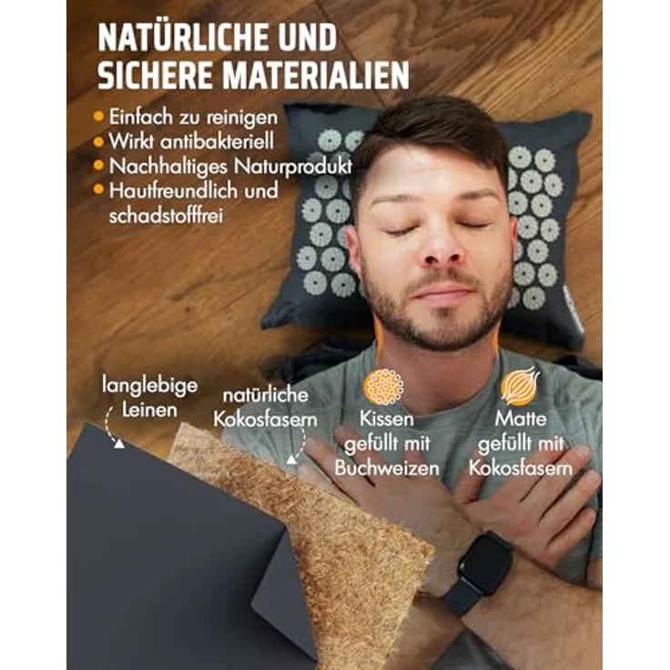 NEOLYMP Akupressur Komplettset mit Matte, Fußmatte, Gürtel, Stirnband & Übungen, nachhaltige Entspannung mit natürlichen Materialien – Bild 5
