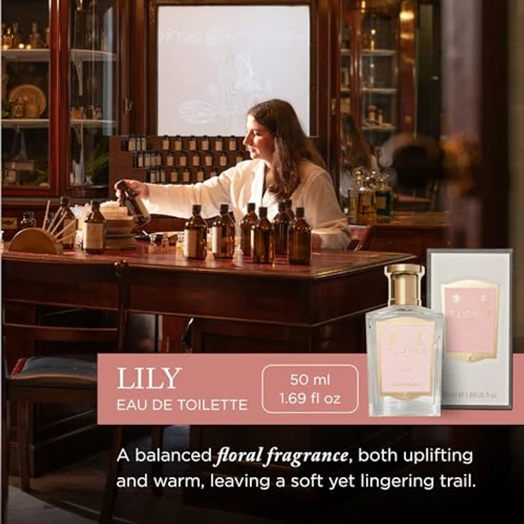 Floris Lily Eau de Toilette, 50 ml, blumiger Duft mit Maiglöckchen und rosa Etikett – Bild 3