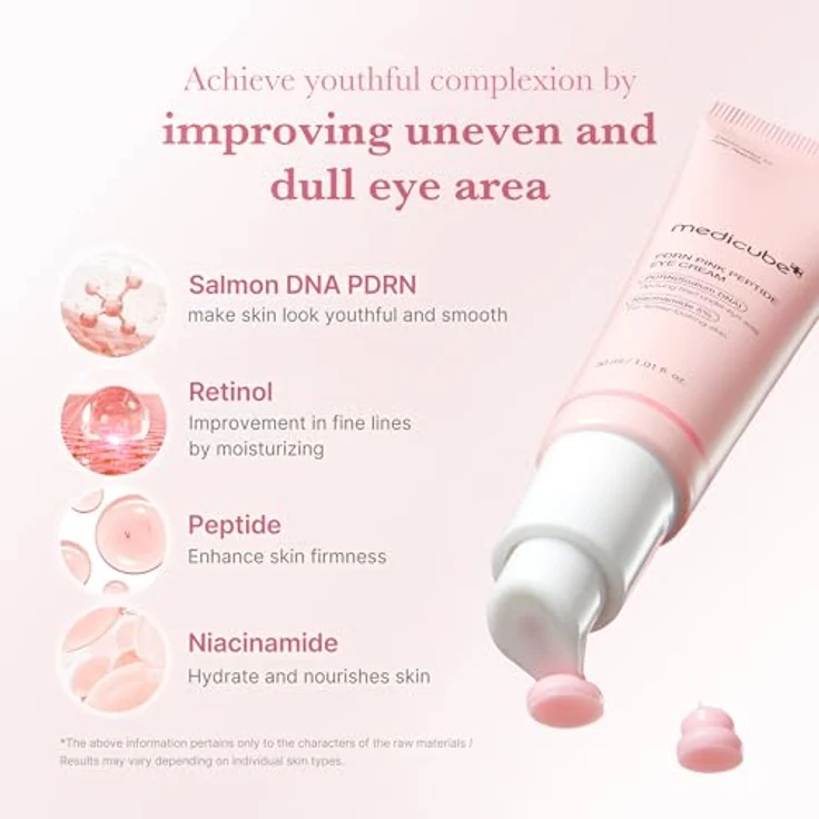 medicube Salmon DNA PDRN Pink Peptide Eye Serum, Augenpflege mit 99% reinem Retinol und Niacinamid für feine Linien und unebenen Hautton, 30 ml – Bild 3
