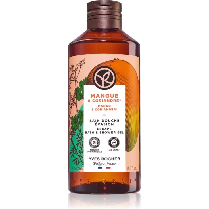 Yves Rocher Bain de Nature, erfrischendes Duschgel mit Mango & Koriander, 400 ml, vegan und feuchtigkeitsspendend
