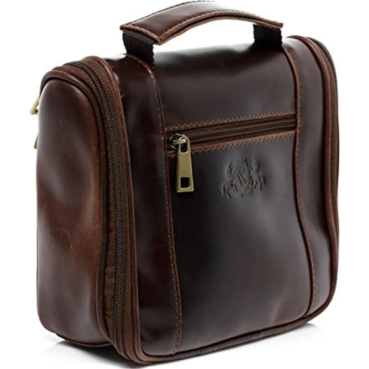 SID & VAIN Hänge-Kulturtasche Heathrow aus Premium Leder I Kulturbeutel für Herren und Damen I Waschbeutel zum Aufhängen braun handgefertigt – Bild 2