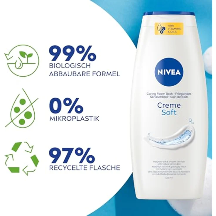 NIVEA Pflegendes Schaumbad Creme Soft, 650 ml mit Vitaminen C und E, feuchtigkeitsspendend und mildem Duft – Bild 4