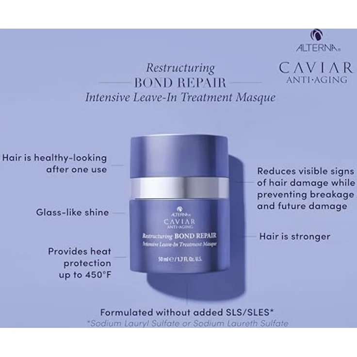 Alterna Caviar Bond Repair Leave In Treatment Masque für strapaziertes Haar, 50 ml - Intensive Feuchtigkeit, Regenerierende Inhaltsstoffe, Elastizität und Glanz, Haarstruktur reparierend, Haarbruch verhindernd – Bild 3