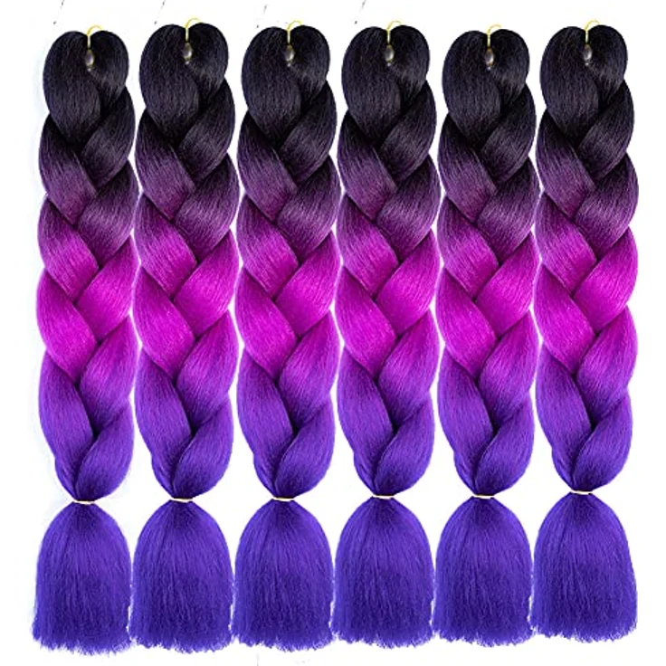 Shangxiu Braids Extensions Lila, 6 Stücke Jumbo Haarverlängerungen, 24 Zoll, synthetisches, weich und langlebig – Bild 3