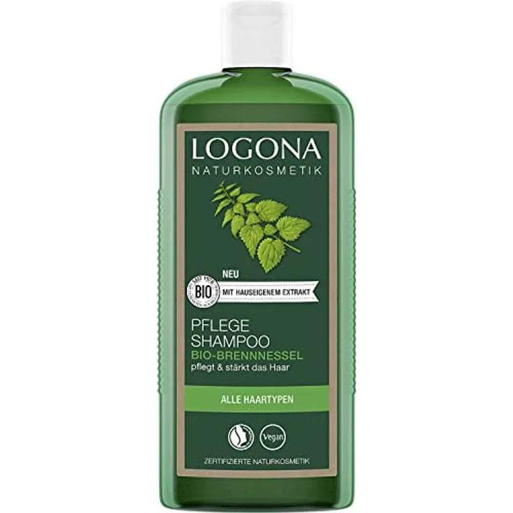 LOGONA Naturkosmetik Pflegendes Shampoo für natürlich gesundes Haar, Geeignet für alle Haartypen, Haarshampoo mit veganer Formel aus Bio Brennnessel, 1 x 500 ml