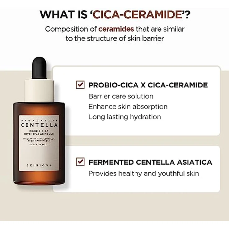 SKIN1004 Madagascar Centella Probio-Cica Intensive Ampoule 50ml, Hautbarrierepflege, Aufhellend und Anti-Falten, Alkoholfrei, Duft- und ätherische Ölfrei – Bild 4