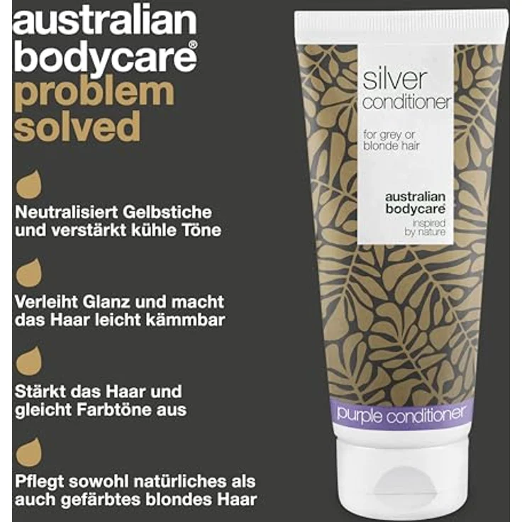 Australian Bodycare Silber Conditioner, gegen Gelbstich in blondem, grauem & silbernem Haar, mit violetten Pigmenten & Panthenol für Glanz & Pflege – Bild 3