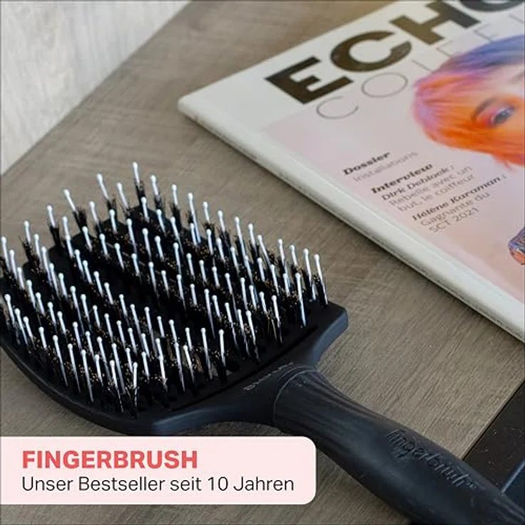 Olivia Garden Fingerbrush Care Iconic - Large - Detangler Bürste mit Wildschweinborsten & Nylon, schwarz, ergonomischer Soft Grip für gesundes und glänzendes Haar – Bild 2