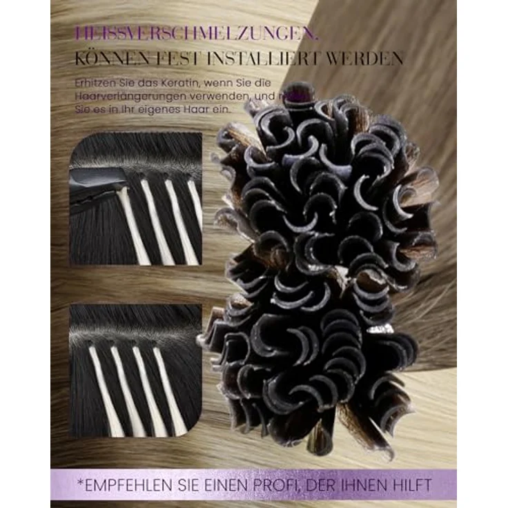 LaaVoo U Tips Extensions Echthaar Balayage Braun, Keratin Bondings Hellbraun Ombre Hellblond #8/59, 50 Strähnen, 35 cm, 50 g – Bild 3