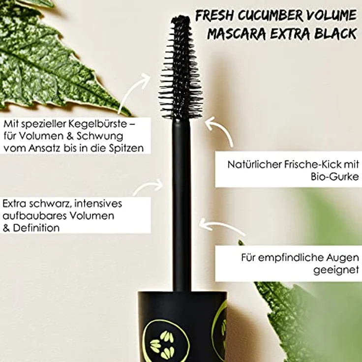 Sante Naturkosmetik Fresh Cucumber Volume Mascara, Wimperntusche mit Bio-Gurkenextrakt und Kegelbürste, 12 ml – Bild 4